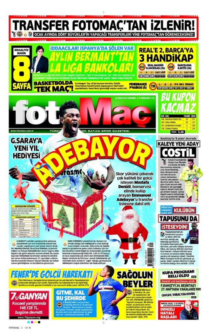Günün gazete manşetleri - 30 Aralık 2015