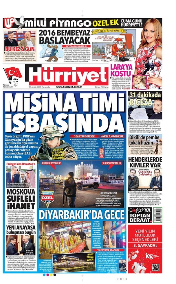 Günün gazete manşetleri - 30 Aralık 2015