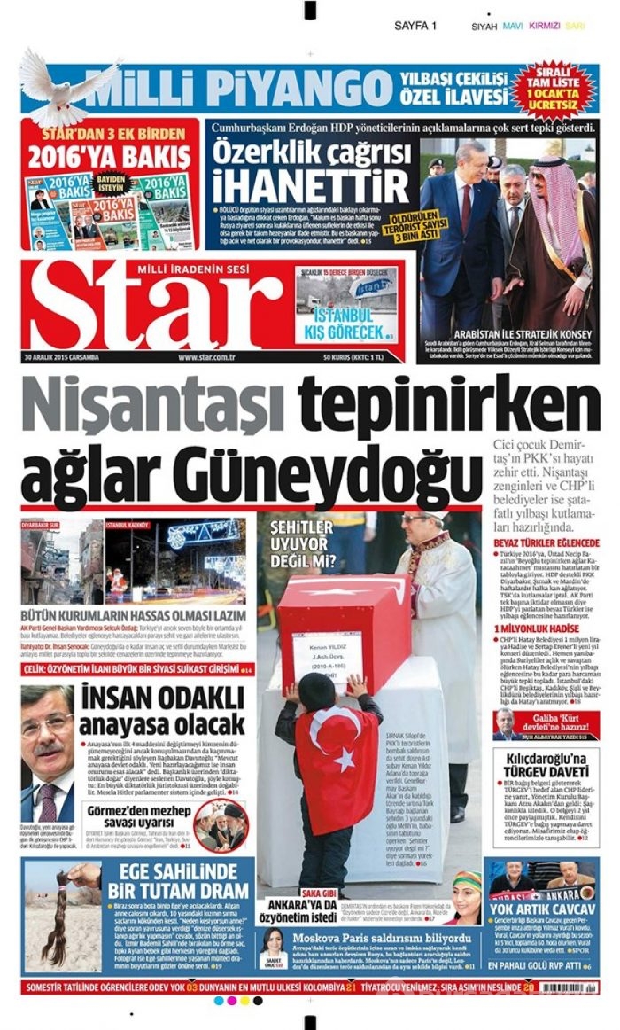 Günün gazete manşetleri - 30 Aralık 2015