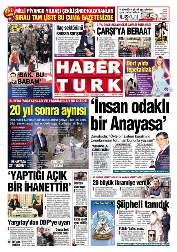 Günün gazete manşetleri - 30 Aralık 2015