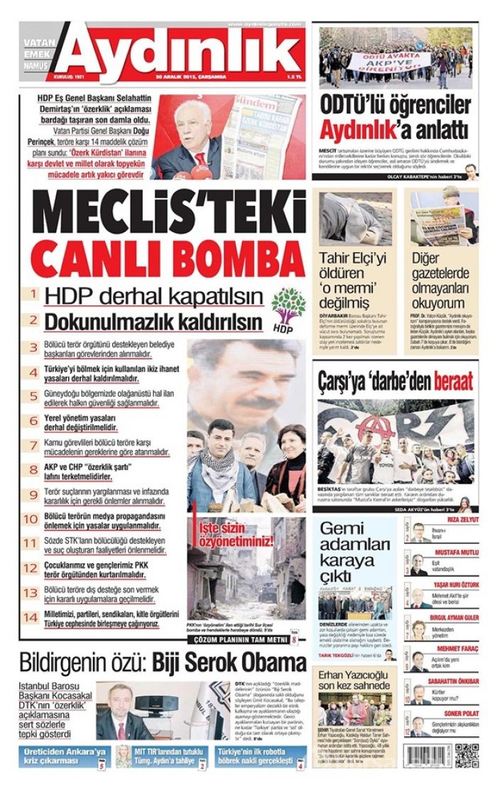 Günün gazete manşetleri - 30 Aralık 2015