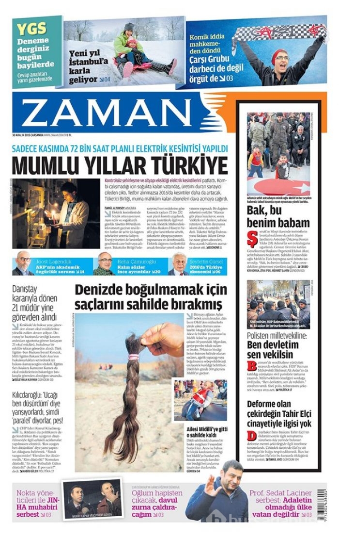 Günün gazete manşetleri - 30 Aralık 2015