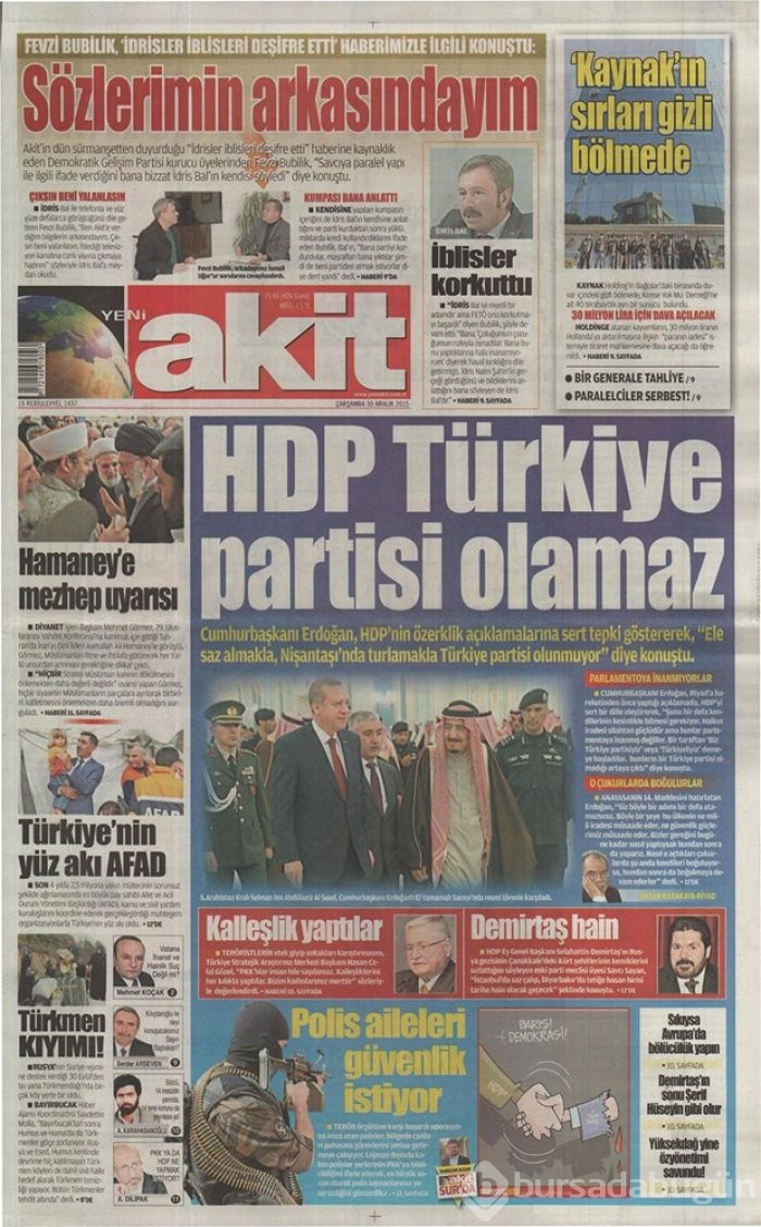 Günün gazete manşetleri - 30 Aralık 2015