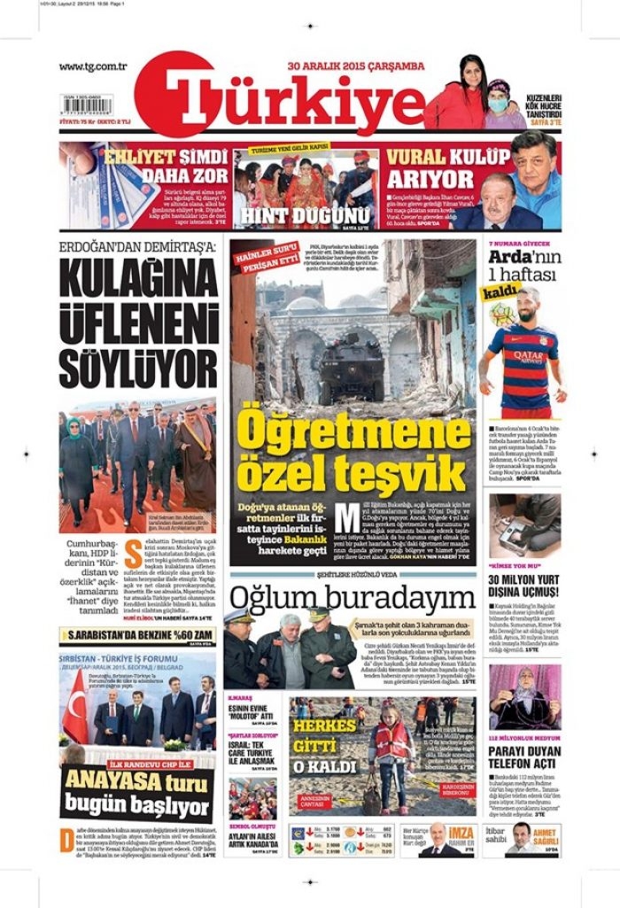 Günün gazete manşetleri - 30 Aralık 2015