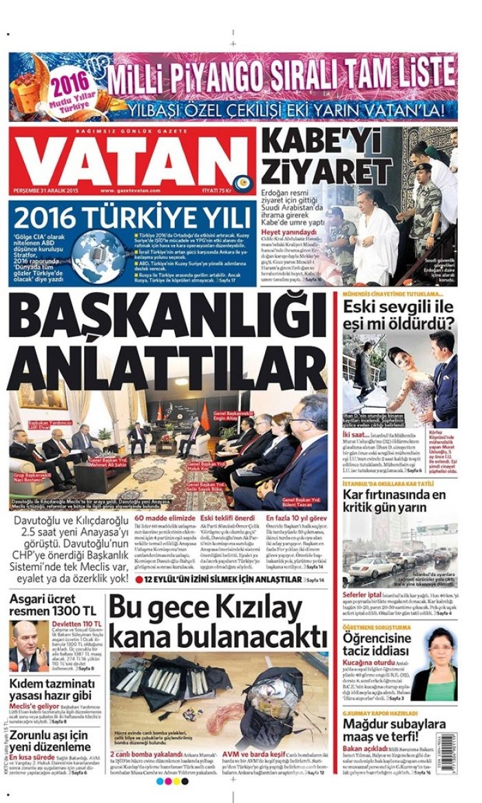 Günün gazete manşetleri - 31 Aralık 2015