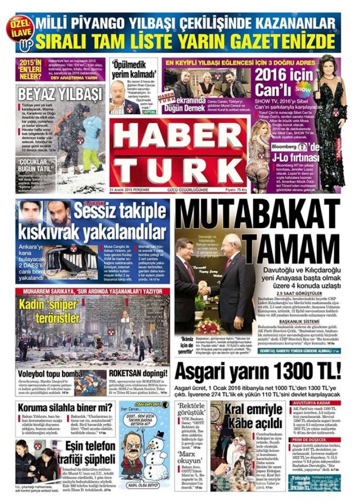 Günün gazete manşetleri - 31 Aralık 2015