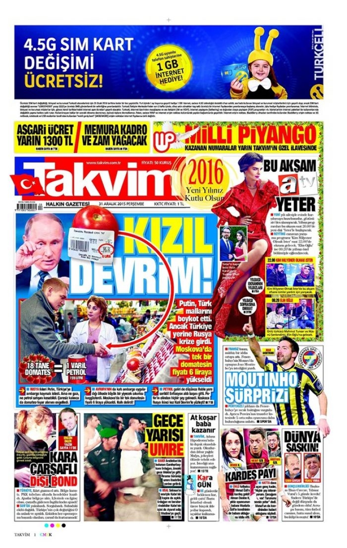 Günün gazete manşetleri - 31 Aralık 2015