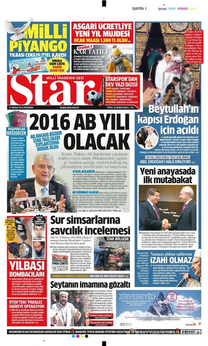 Günün gazete manşetleri - 31 Aralık 2015
