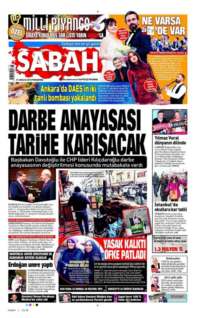 Günün gazete manşetleri - 31 Aralık 2015