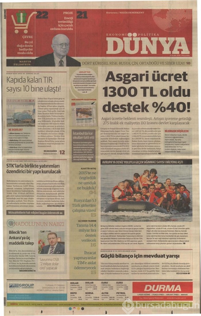 Günün gazete manşetleri - 31 Aralık 2015