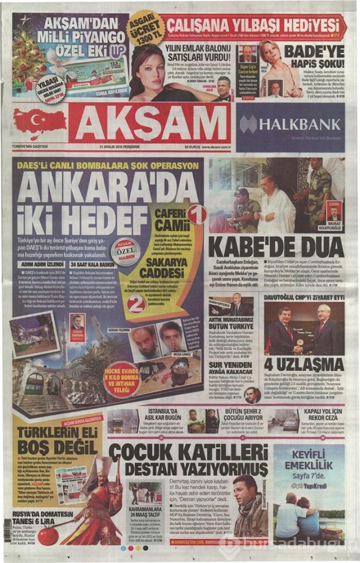 Günün gazete manşetleri - 31 Aralık 2015