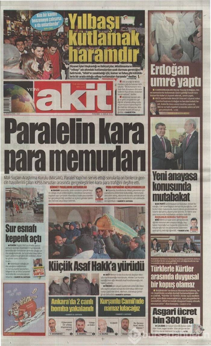 Günün gazete manşetleri - 31 Aralık 2015