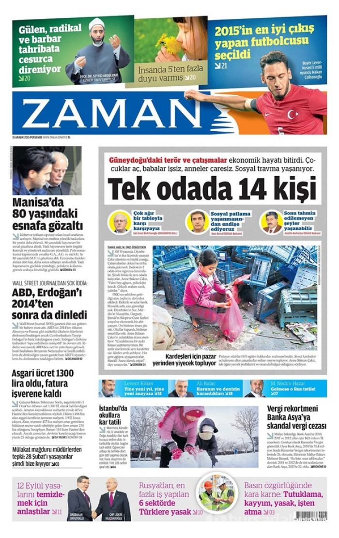 Günün gazete manşetleri - 31 Aralık 2015