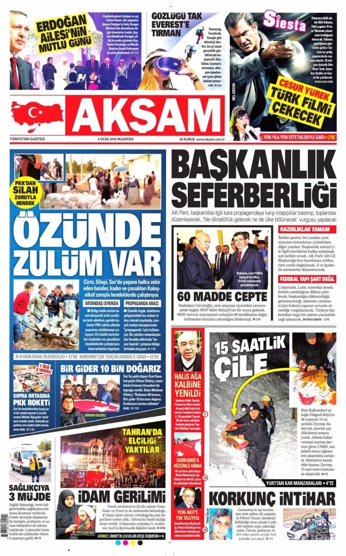 Gazete manşetleri (04.01.2016)