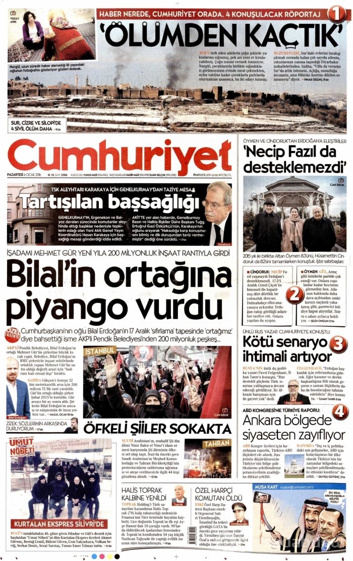 Gazete manşetleri (04.01.2016)