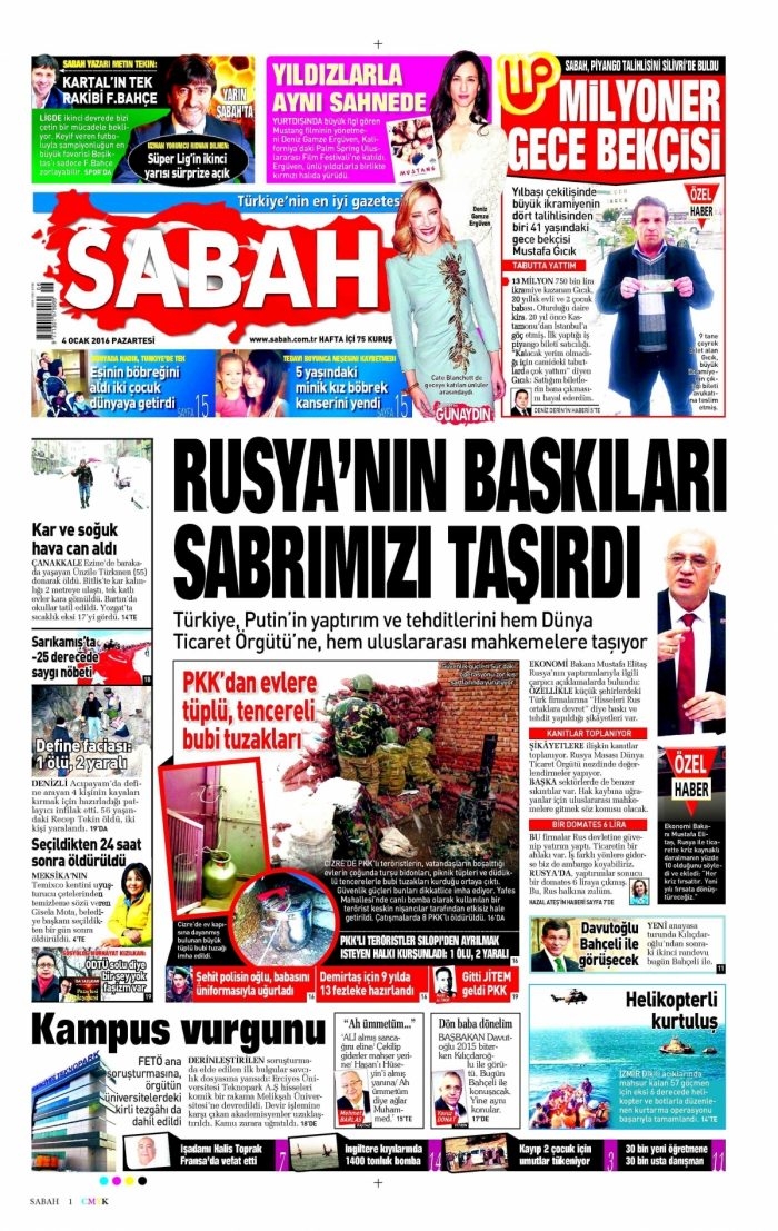 Gazete manşetleri (04.01.2016)