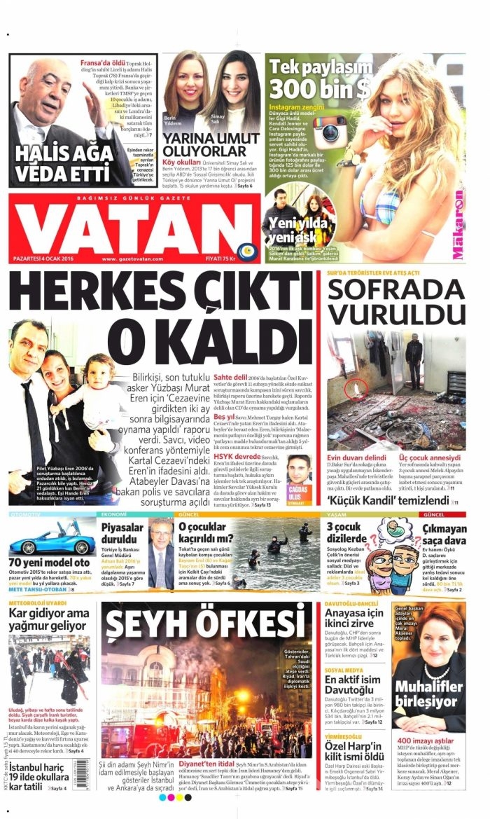 Gazete manşetleri (04.01.2016)