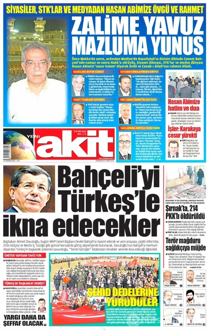 Gazete manşetleri (04.01.2016)