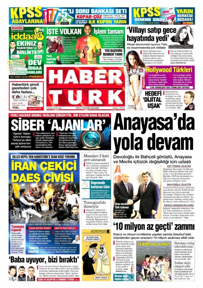 Gazete manşetleri (05 Ocak 2016)