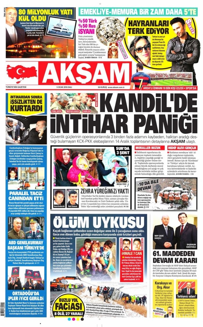 Gazete manşetleri (05 Ocak 2016)