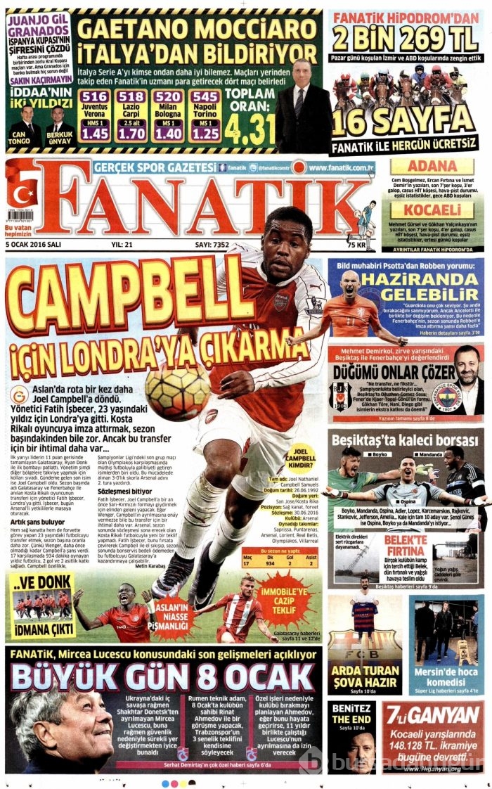Gazete manşetleri (05 Ocak 2016)