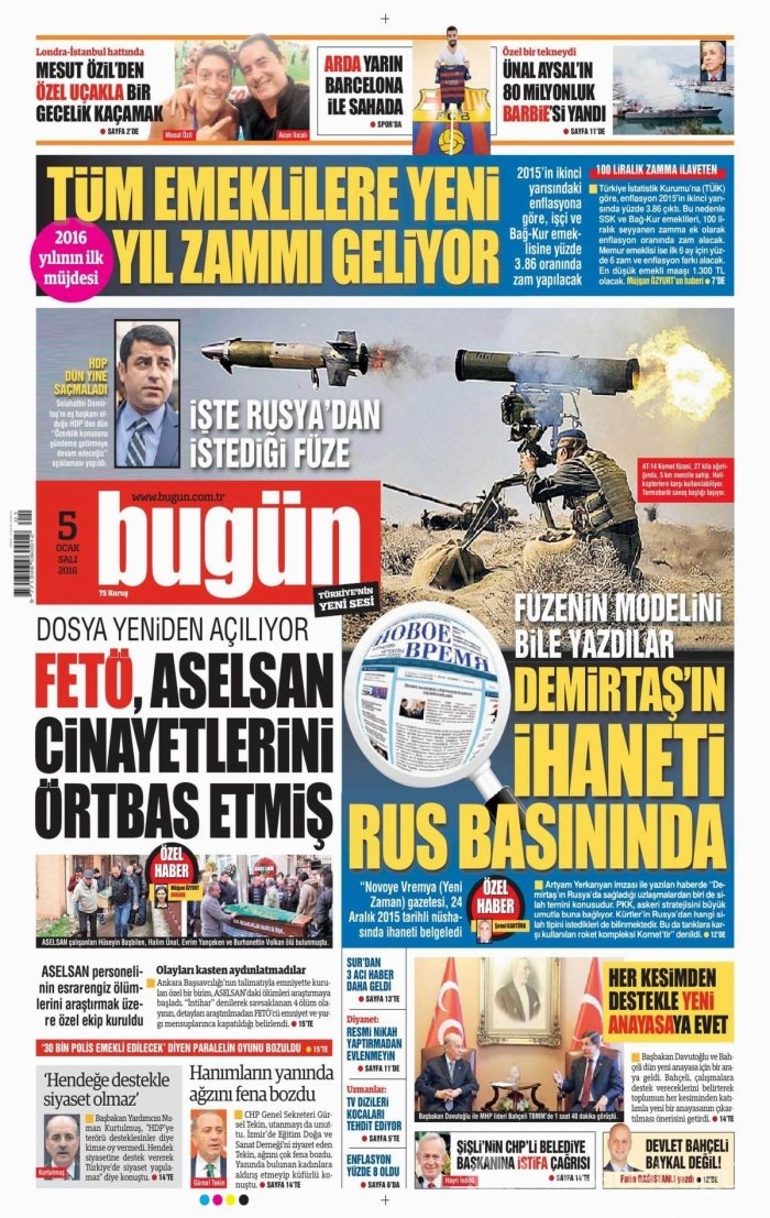 Gazete manşetleri (05 Ocak 2016)