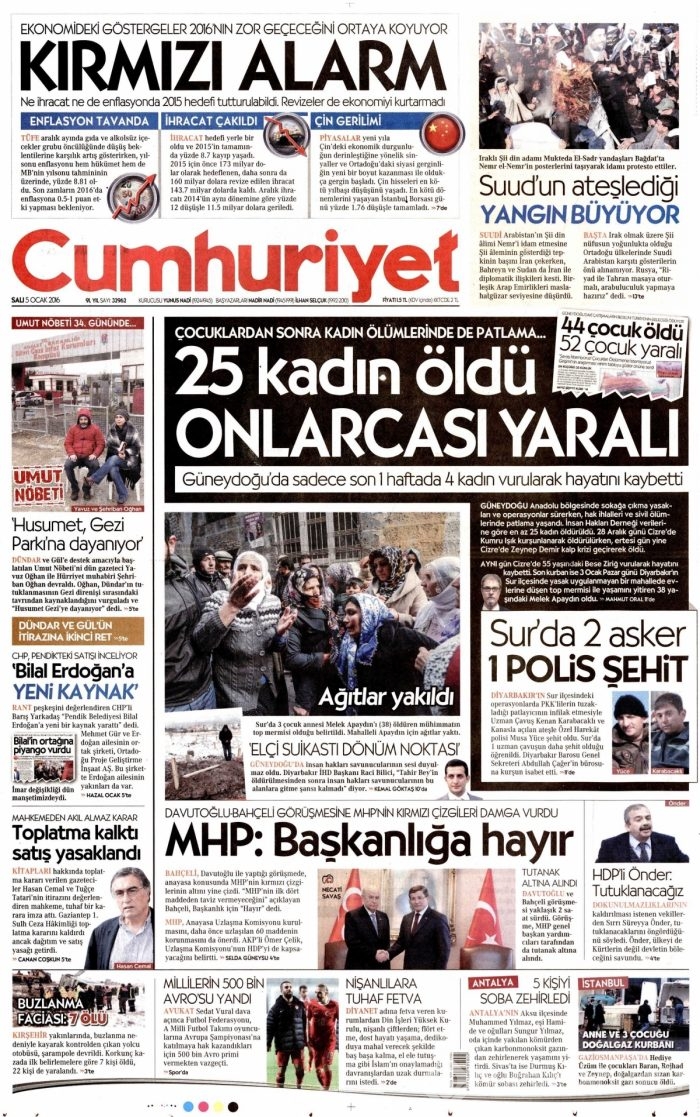 Gazete manşetleri (05 Ocak 2016)
