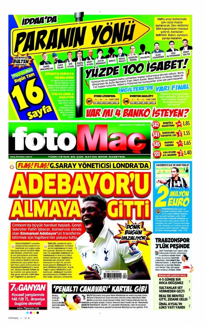 Gazete manşetleri (05 Ocak 2016)