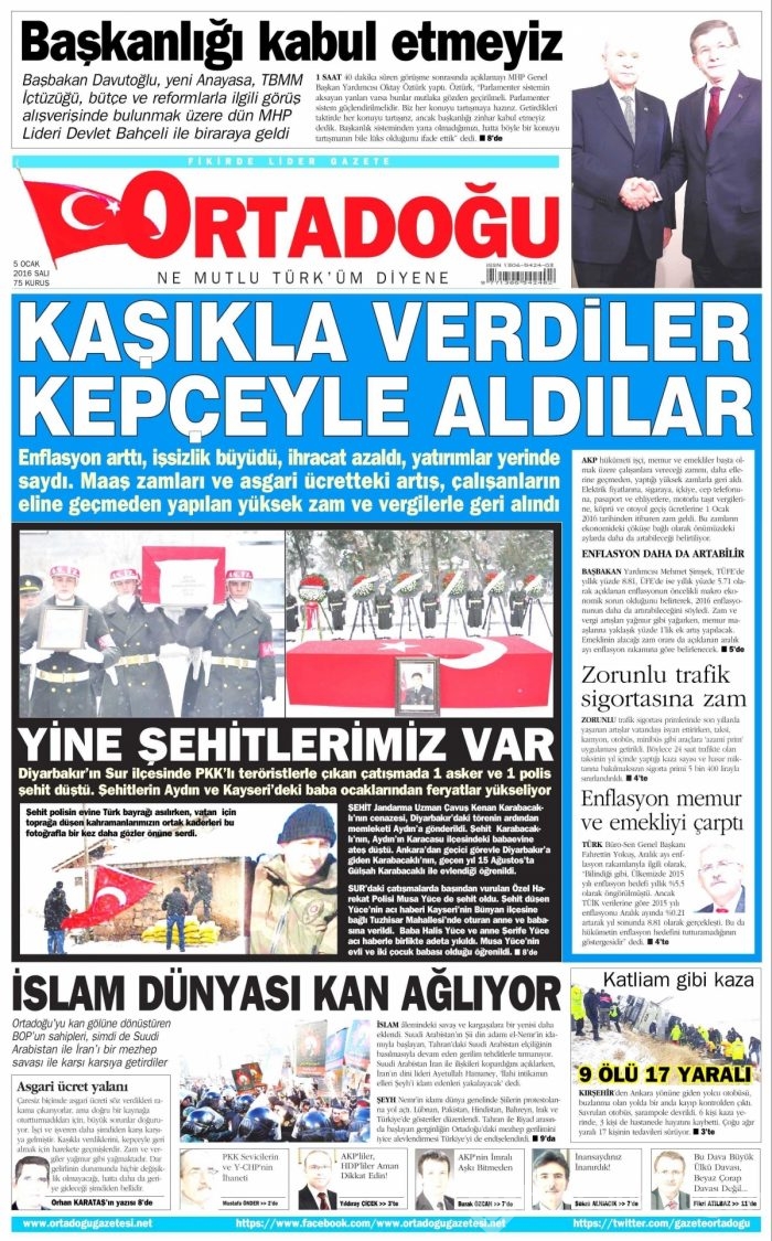 Gazete manşetleri (05 Ocak 2016)