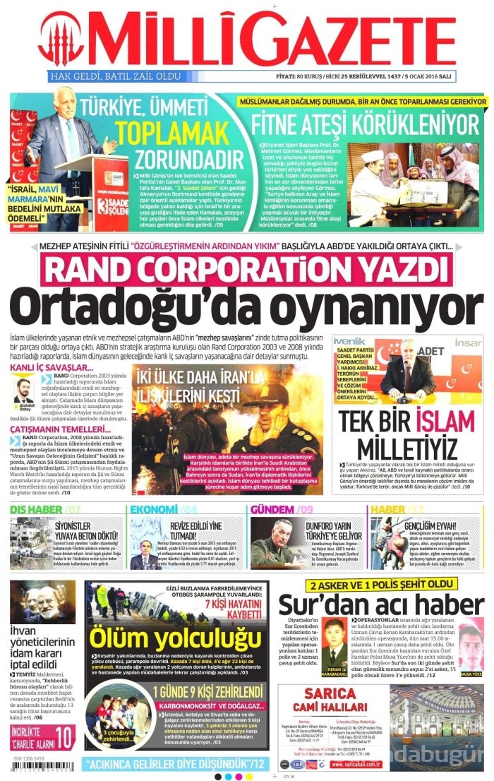 Gazete manşetleri (05 Ocak 2016)