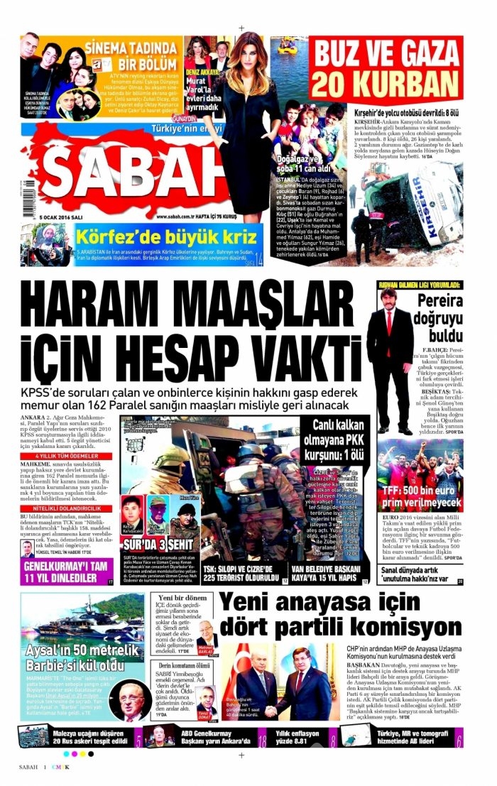 Gazete manşetleri (05 Ocak 2016)