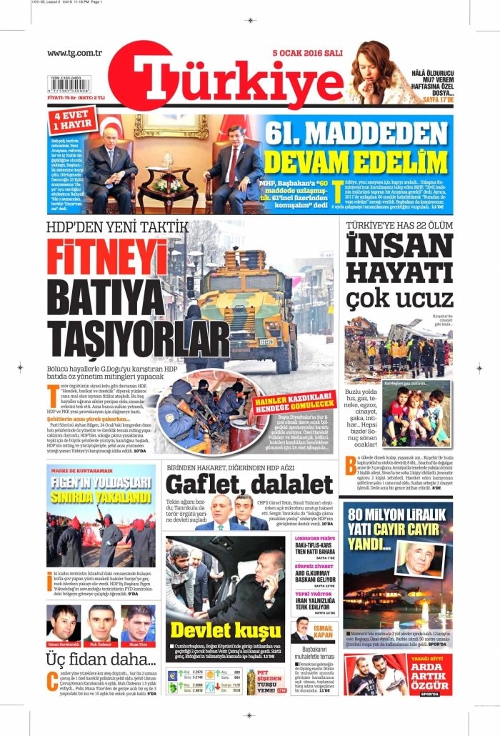 Gazete manşetleri (05 Ocak 2016)