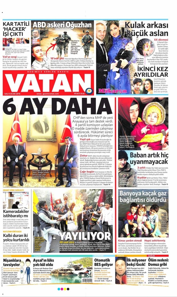 Gazete manşetleri (05 Ocak 2016)
