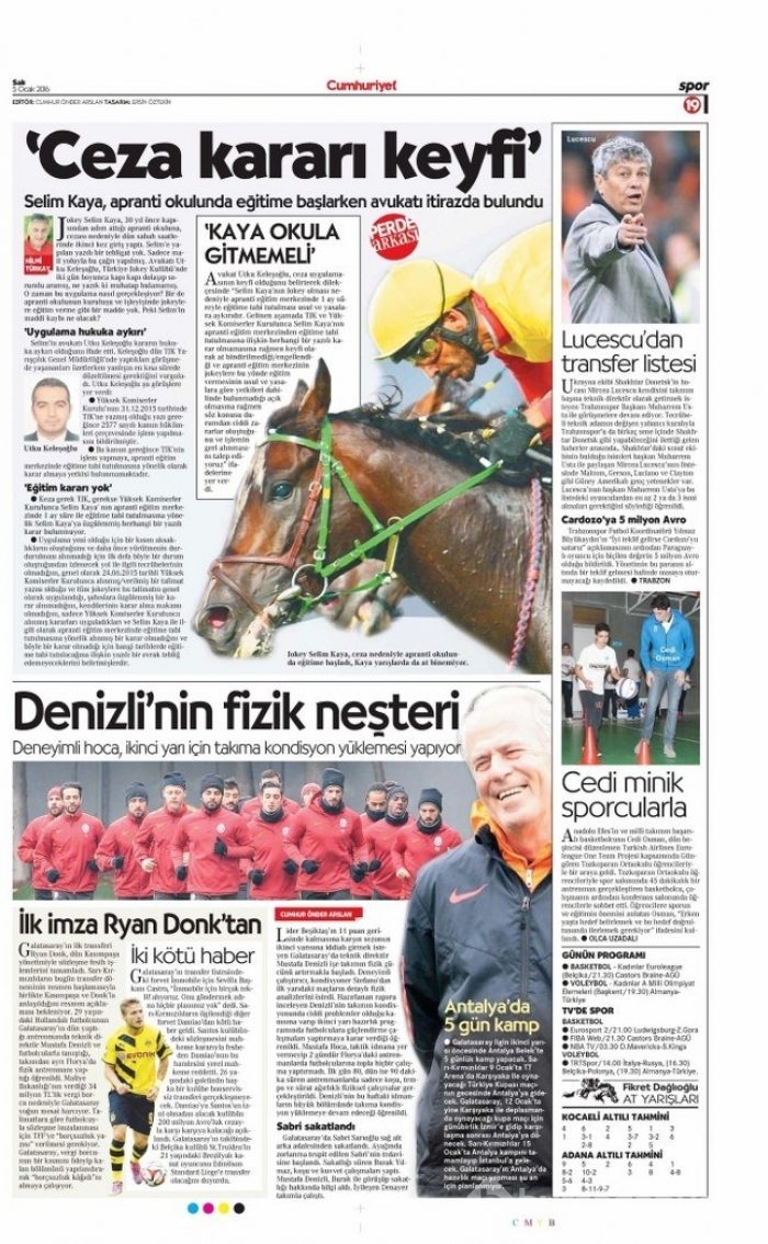 Günün spor manşetleri