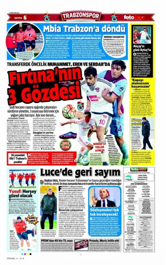 Günün spor manşetleri