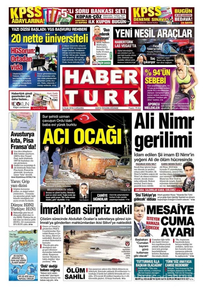 Günün gazete manşetleri - 6 Ocak 2016