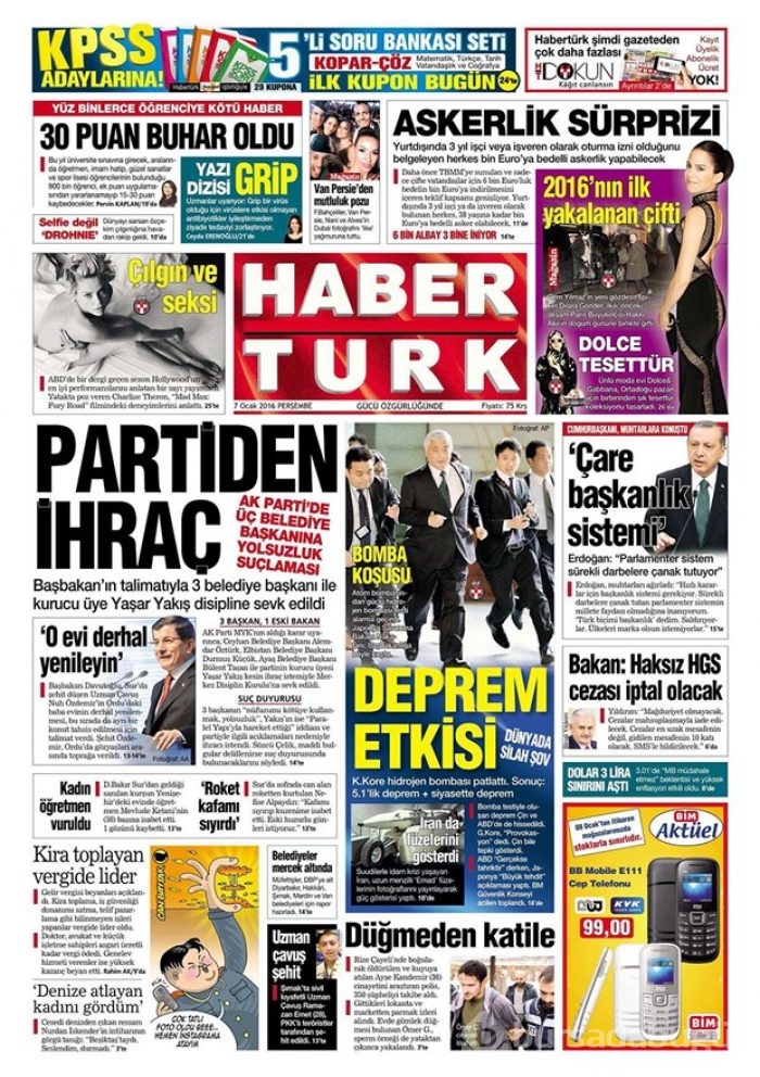 Günün gazete manşetleri - 7 Ocak 2016