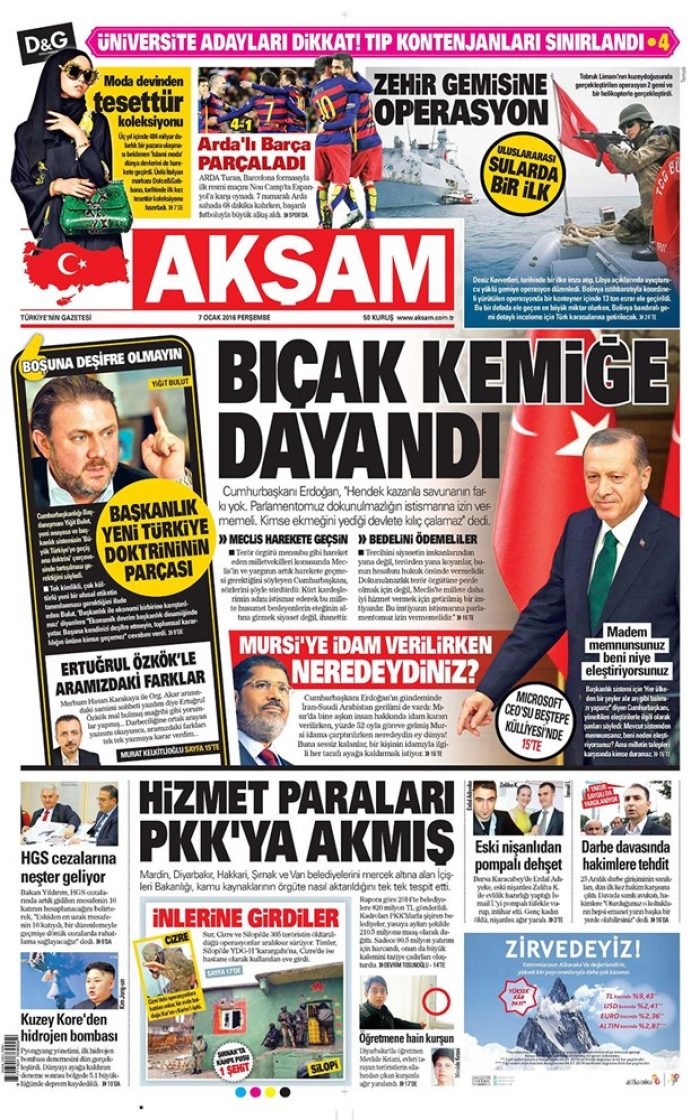 Günün gazete manşetleri - 7 Ocak 2016