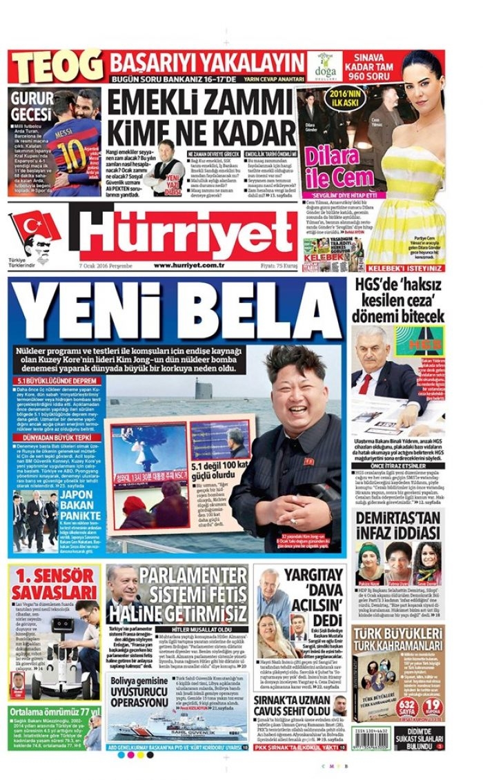 Günün gazete manşetleri - 7 Ocak 2016