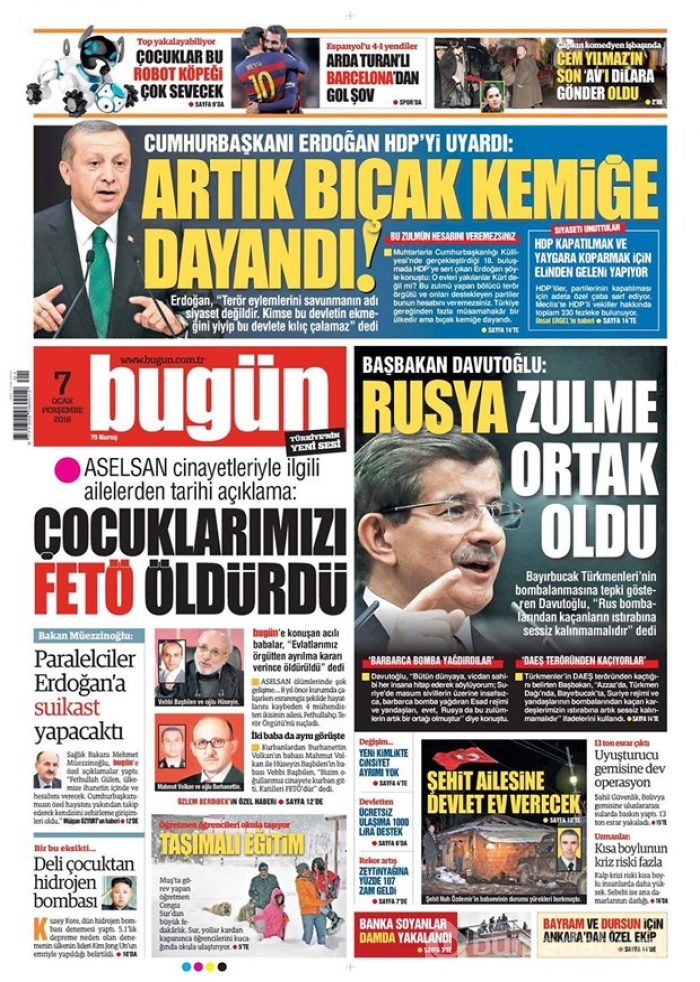 Günün gazete manşetleri - 7 Ocak 2016