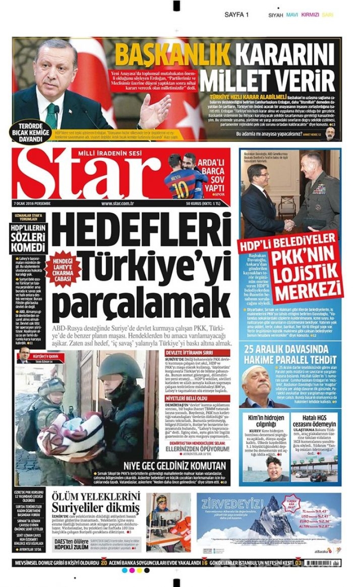 Günün gazete manşetleri - 7 Ocak 2016