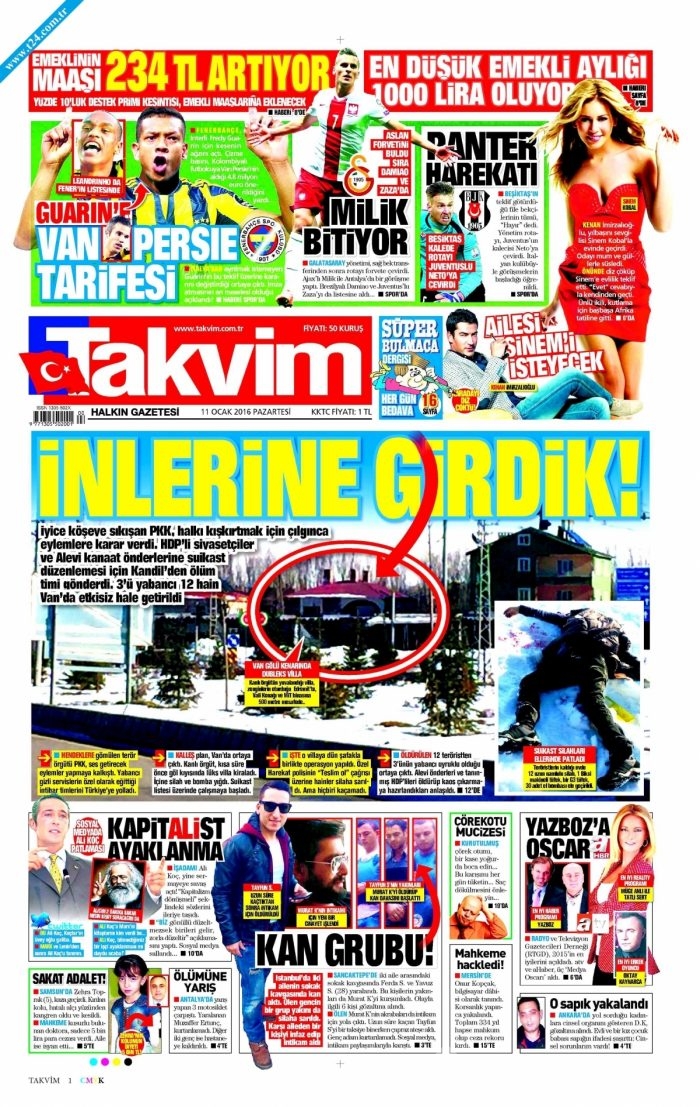 Gazete manşetleri (11 Ocak 2016)