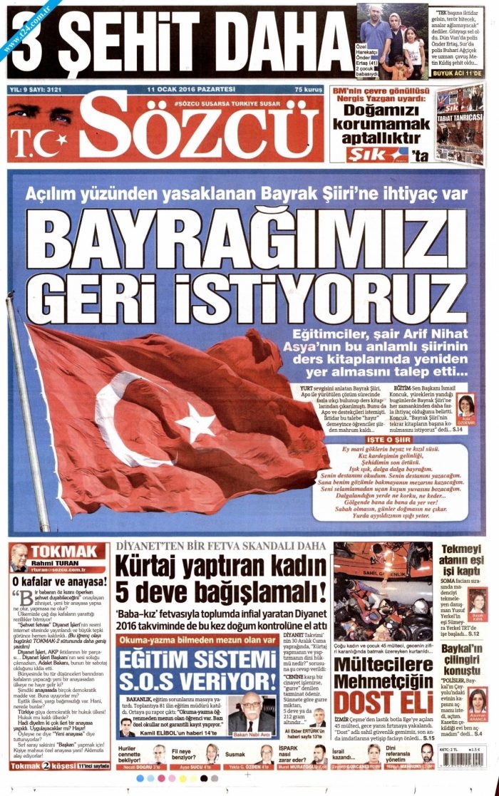 Gazete manşetleri (11 Ocak 2016)