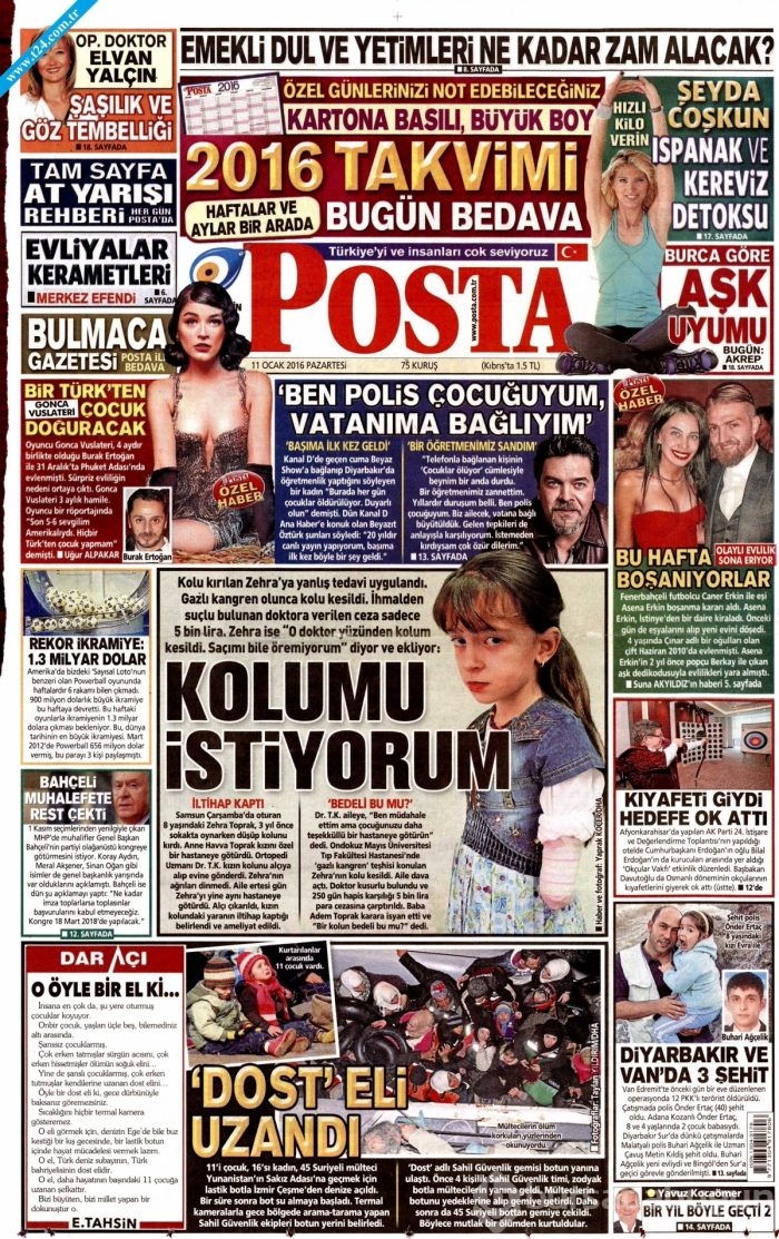 Gazete manşetleri (11 Ocak 2016)