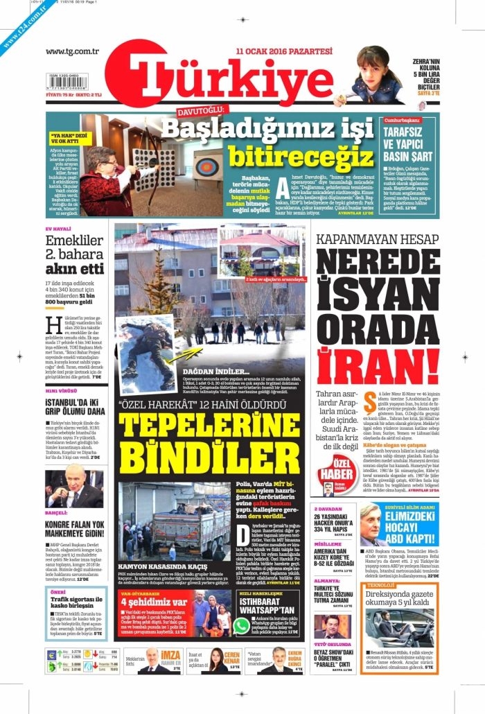 Gazete manşetleri (11 Ocak 2016)