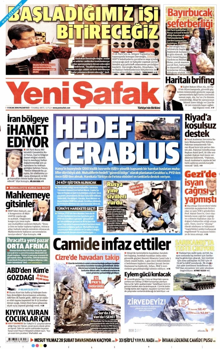 Gazete manşetleri (11 Ocak 2016)