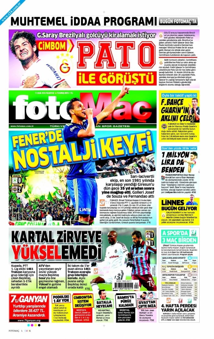 Gazete manşetleri (11 Ocak 2016)