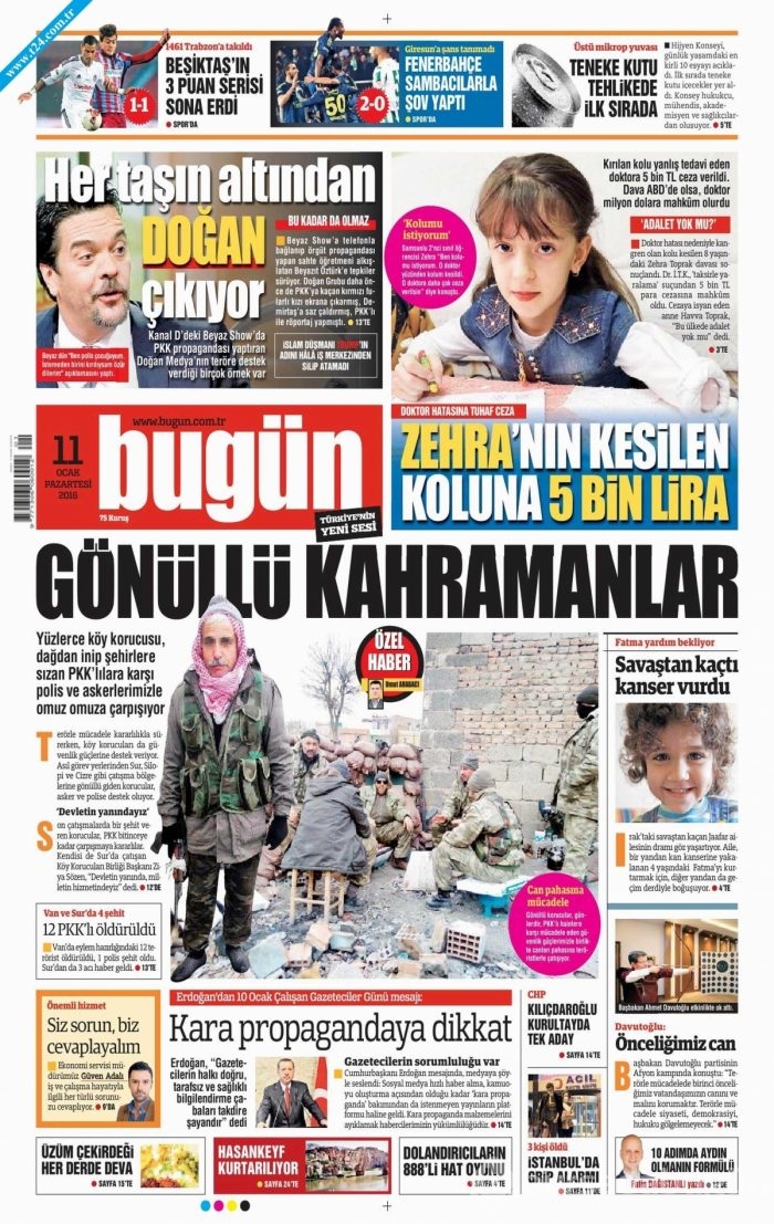 Gazete manşetleri (11 Ocak 2016)