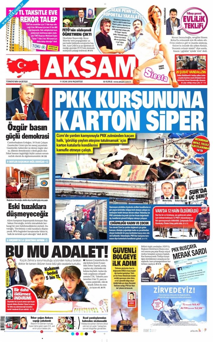 Gazete manşetleri (11 Ocak 2016)