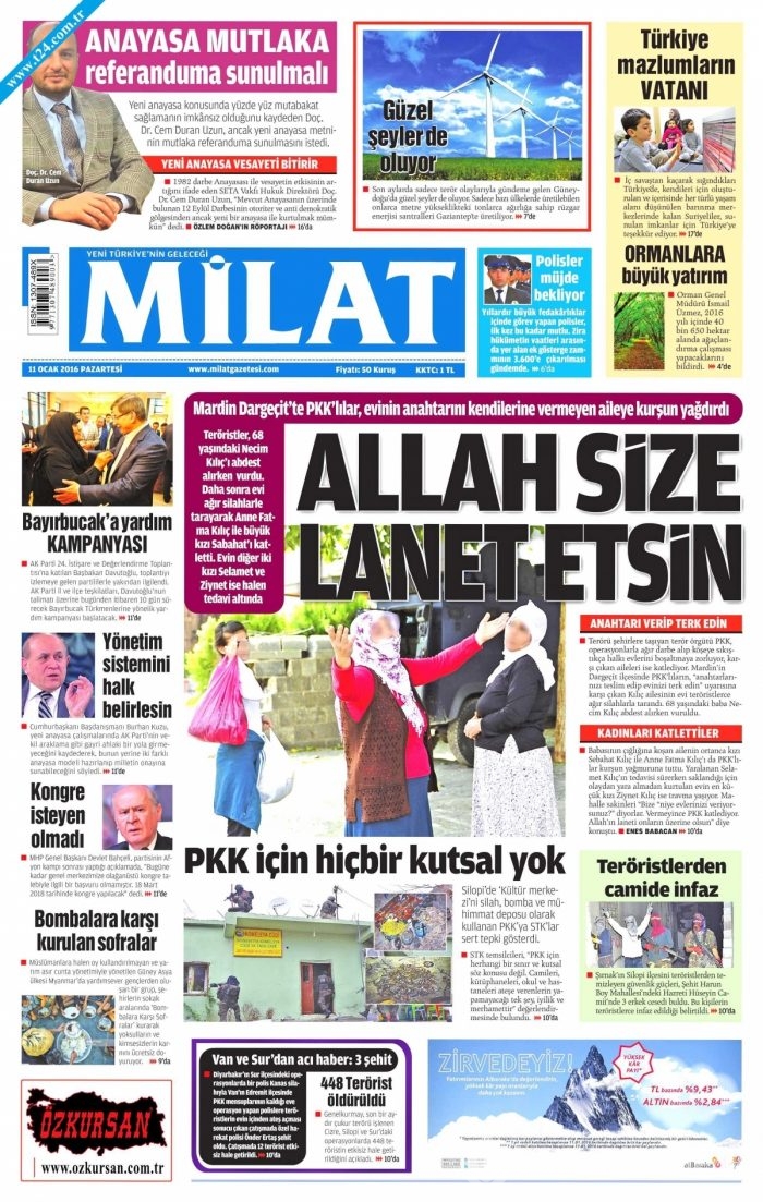 Gazete manşetleri (11 Ocak 2016)